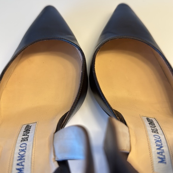 Manolo Blahnik Carolyne Black Leather Sling Back Pointed Toe Heels Pumps 37 US 7 - Picture 8 of 10